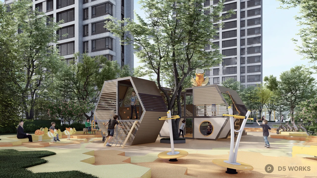 Modern Urban Park With Play Structures 3d model - Image 1