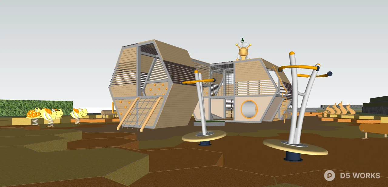 Modern Urban Park With Play Structures 3d model thumbnail 3