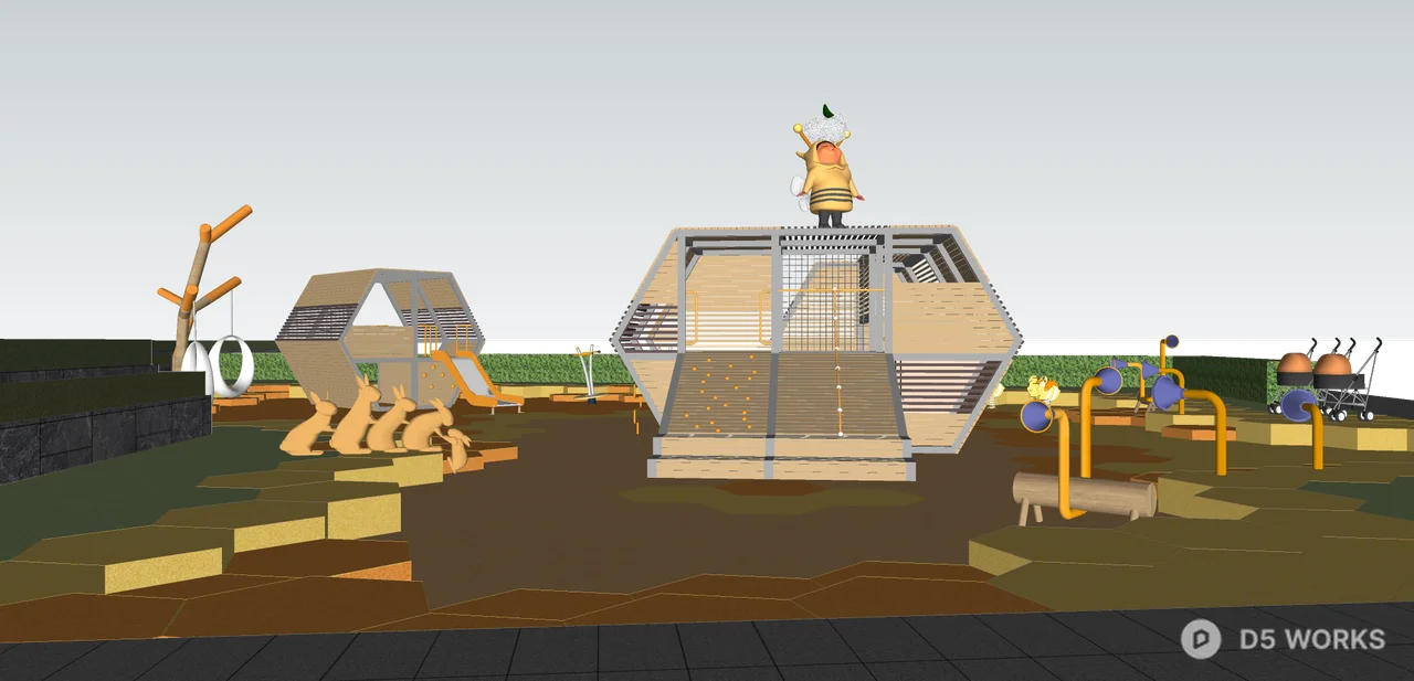 Modern Urban Park With Play Structures 3d model thumbnail 5
