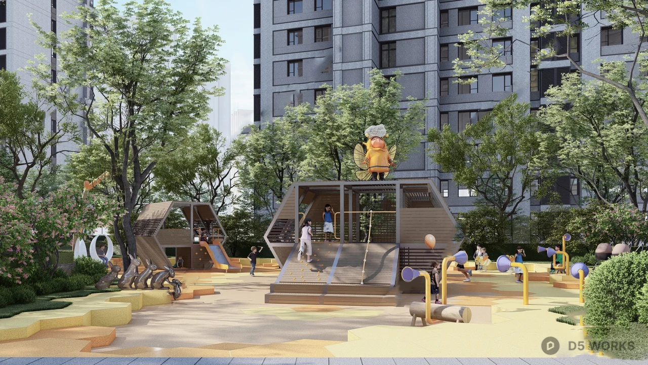 Modern Urban Park With Play Structures 3d model thumbnail 4