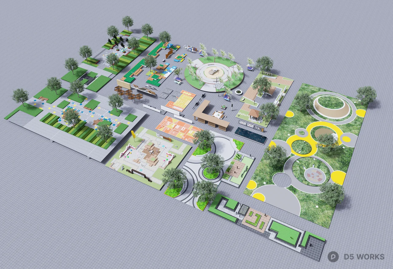 Urban Park With Play Areas And Green Spaces 3d model thumbnail 2