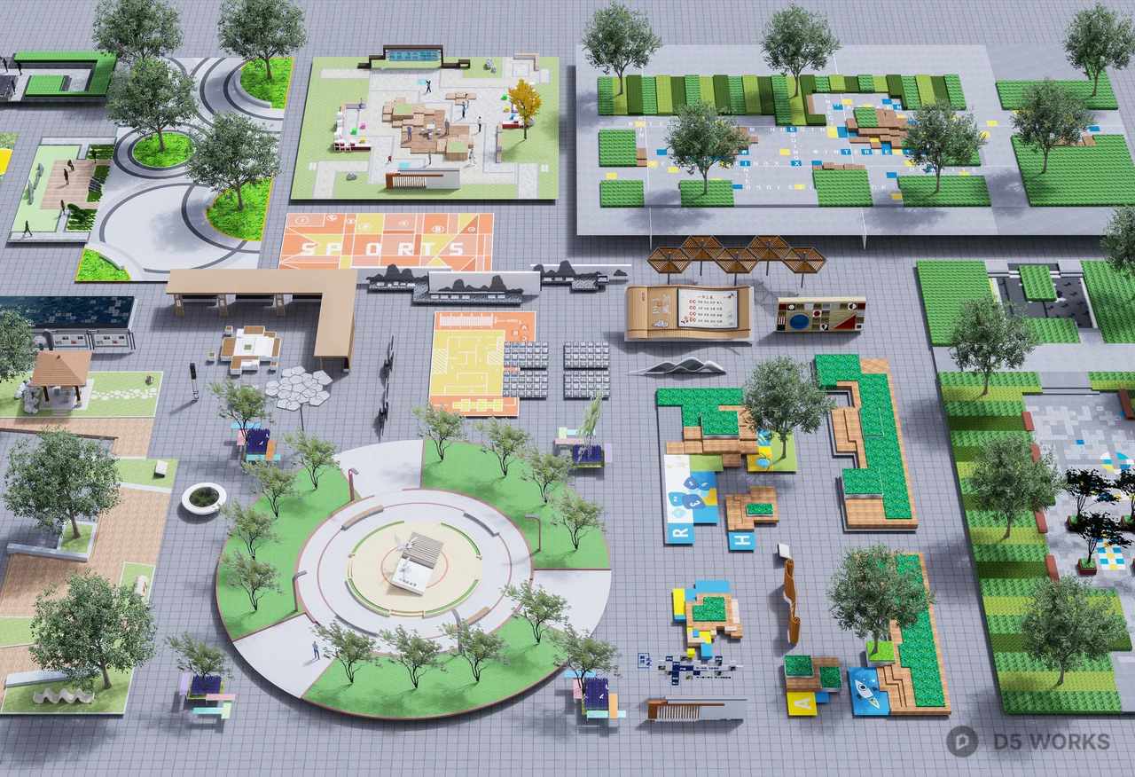 Urban Park With Play Areas And Green Spaces 3d model - Image 1