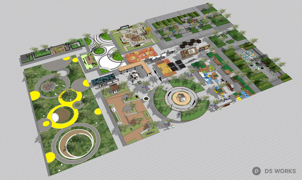 Urban Park With Play Areas And Green Spaces 3d model thumbnail 3