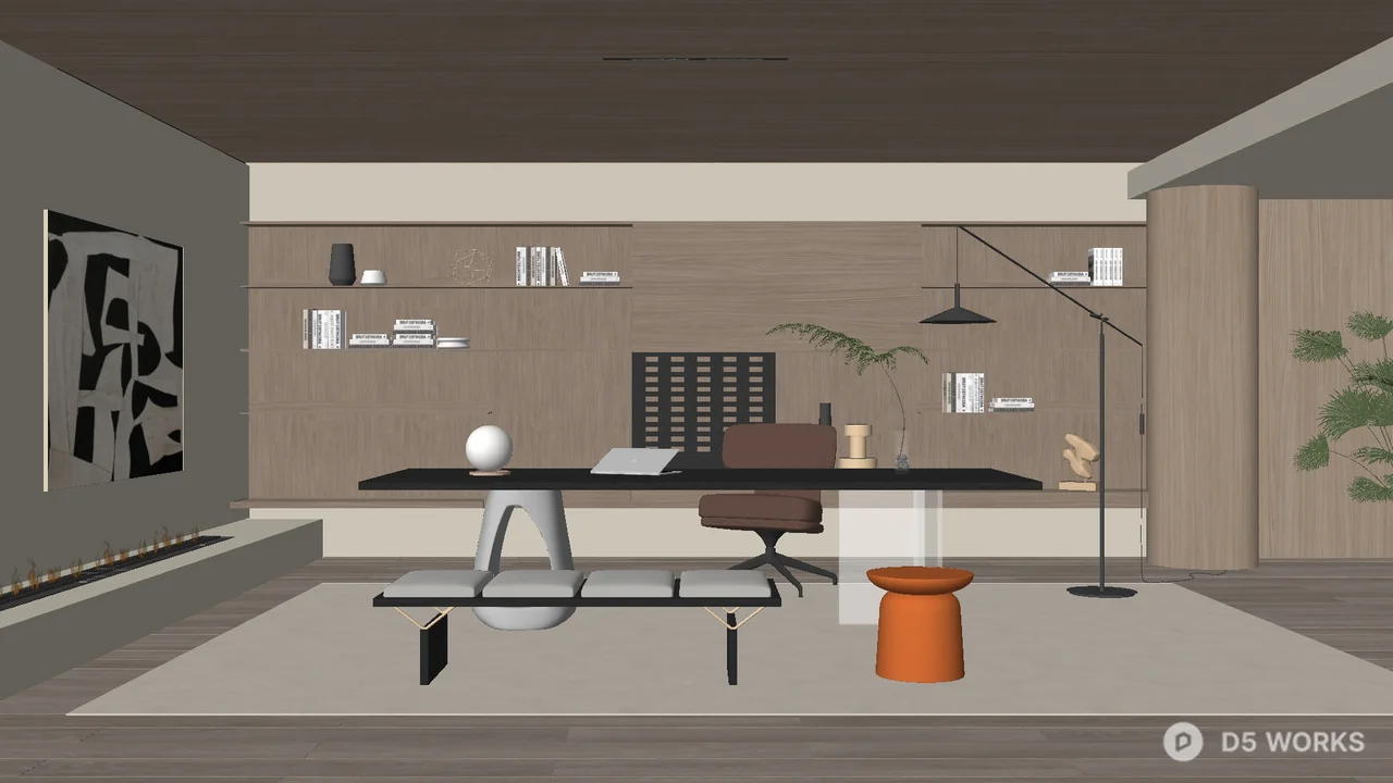 Minimalist Study Room with Floating Shelves 3d model - Image 1
