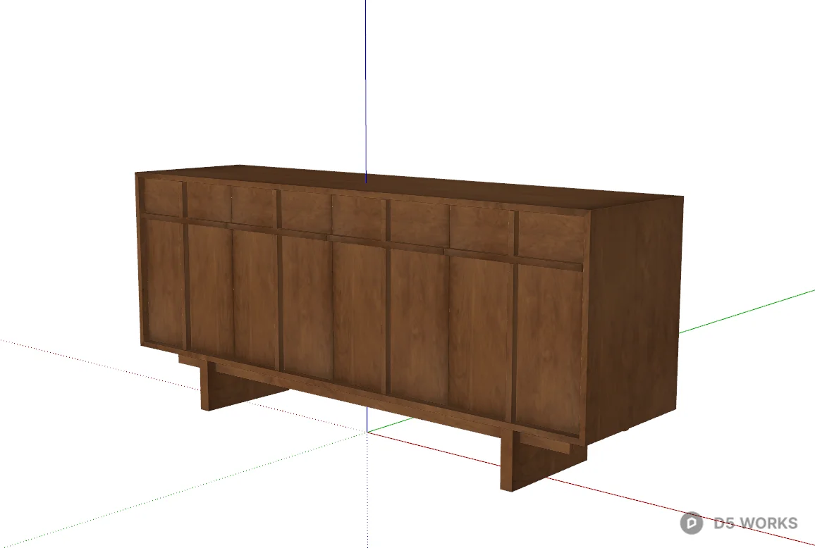 Mid-Century Modern Walnut Wood Sideboard 3d model thumbnail 2
