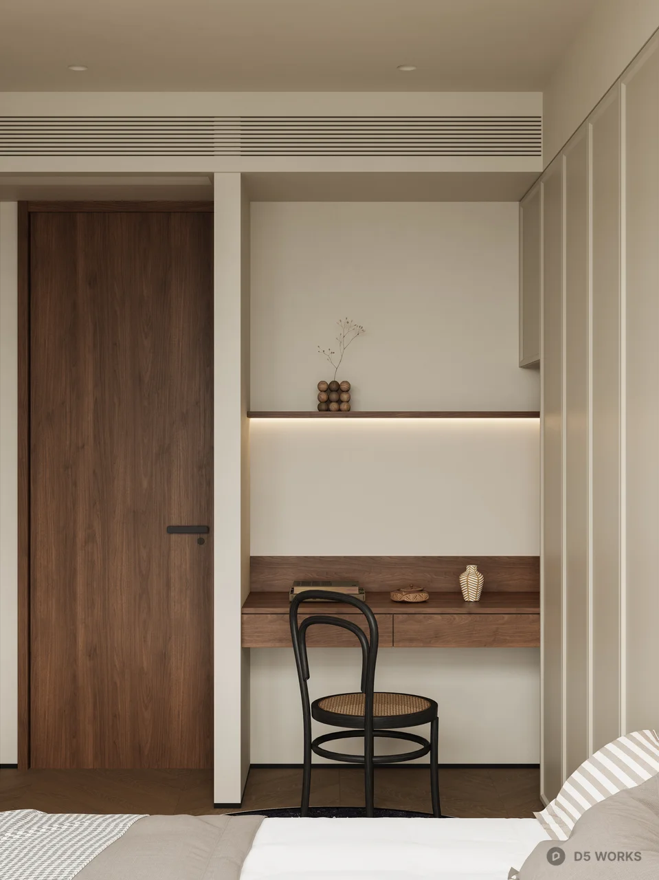 Minimalist Tatami Bedroom With Integrated Desk 3d model thumbnail 2