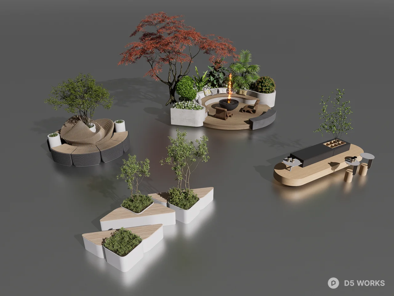 Modern Outdoor Public Seating and Planter Collection 3d model - Image 1