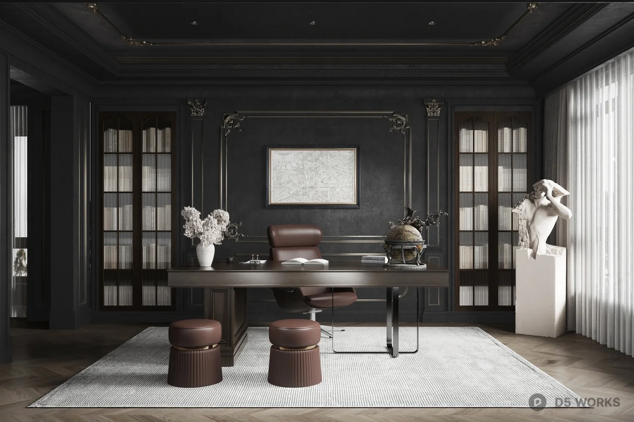 Luxury Dark Tone Executive Office 3d model - Image 1