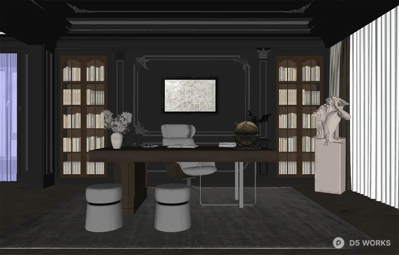 Luxury Dark Tone Executive Office 3d model thumbnail 2
