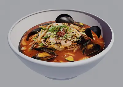 Korean Spicy Seafood Noodles Soup 3d model