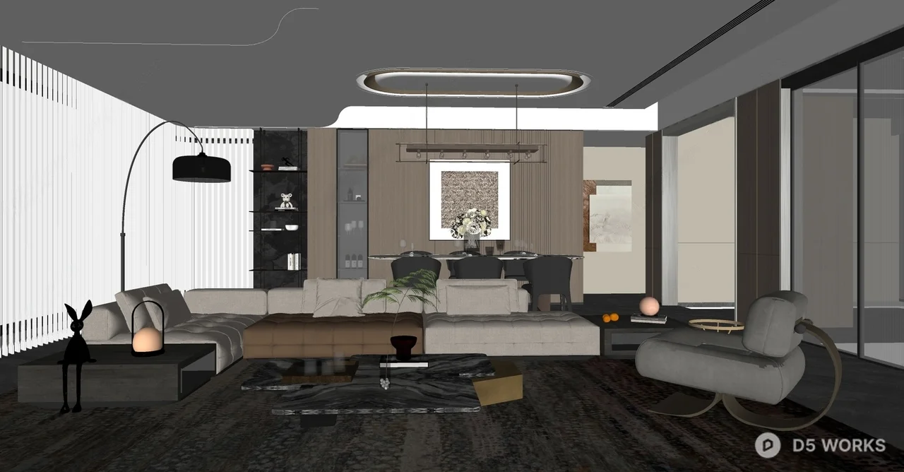 Modern Minimalist Living Dining Space With Integrated Layout 3d model thumbnail 2