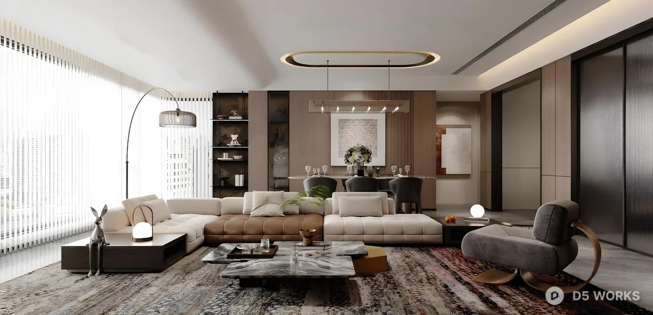 Modern Minimalist Living Dining Space With Integrated Layout 3d model - Image 1