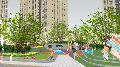 Urban Park With Play Area And Greenery 3d model