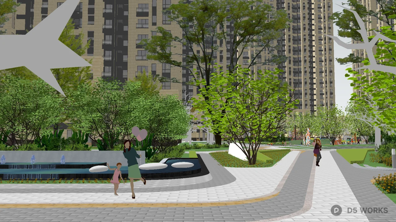 Urban Park With Play Area And Greenery 3d model thumbnail 4