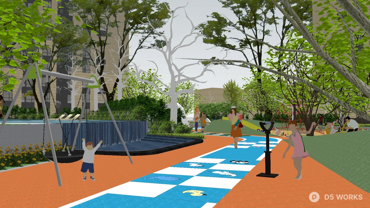 Urban Park With Play Area And Greenery 3d model thumbnail 2