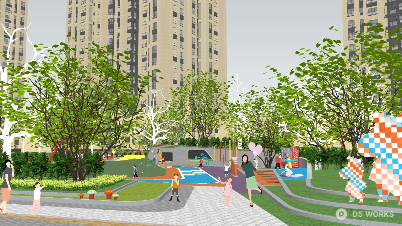 Urban Park With Play Area And Greenery 3d model - Image 1