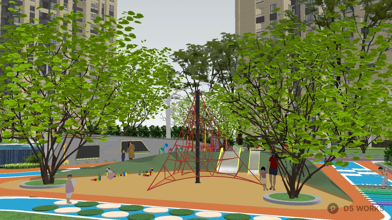 Urban Park With Play Area And Greenery 3d model thumbnail 3