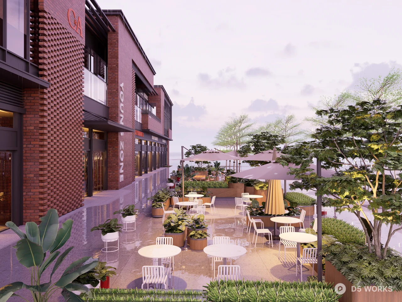 Urban Outdoor Cafe Terrace Scene 3d model - Image 1