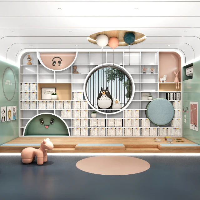 Modern Pastel Children's Library and Playroom Interior 3d model