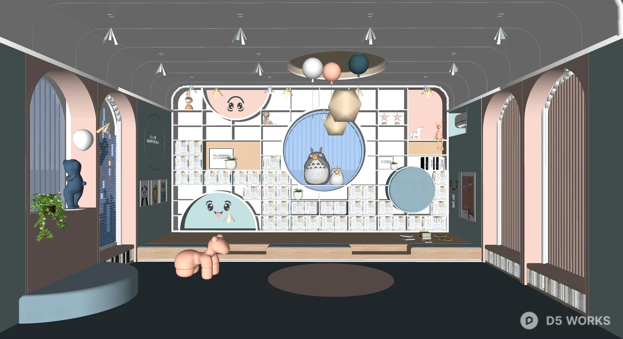 Modern Pastel Children's Library and Playroom Interior 3d model thumbnail 3