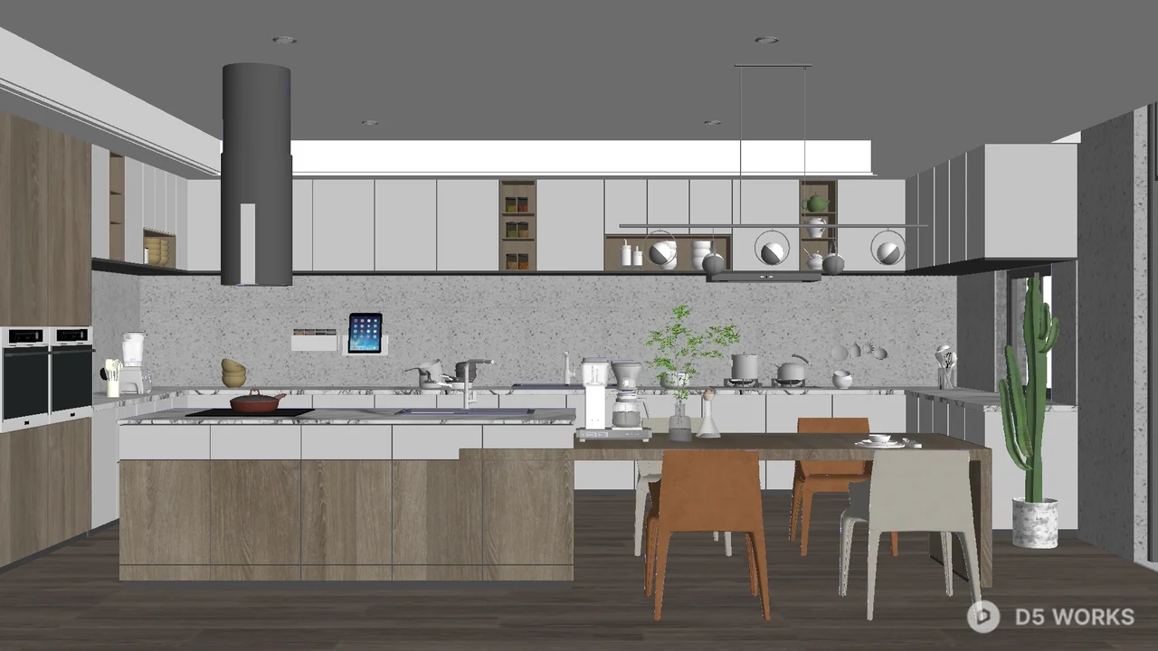 Free Modern Open Kitchen With Island And Dining Area 3D Model .skp