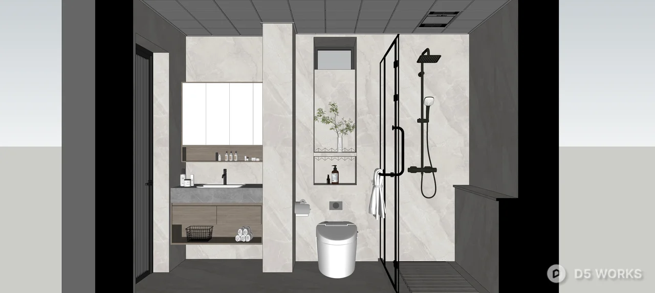 Modern Minimalist Bathroom With Integrated Vanity And Walk In Shower 3d model thumbnail 2
