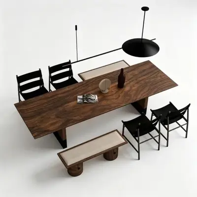 Mid-Century Modern Tea Table & Chairs Set 3d model
