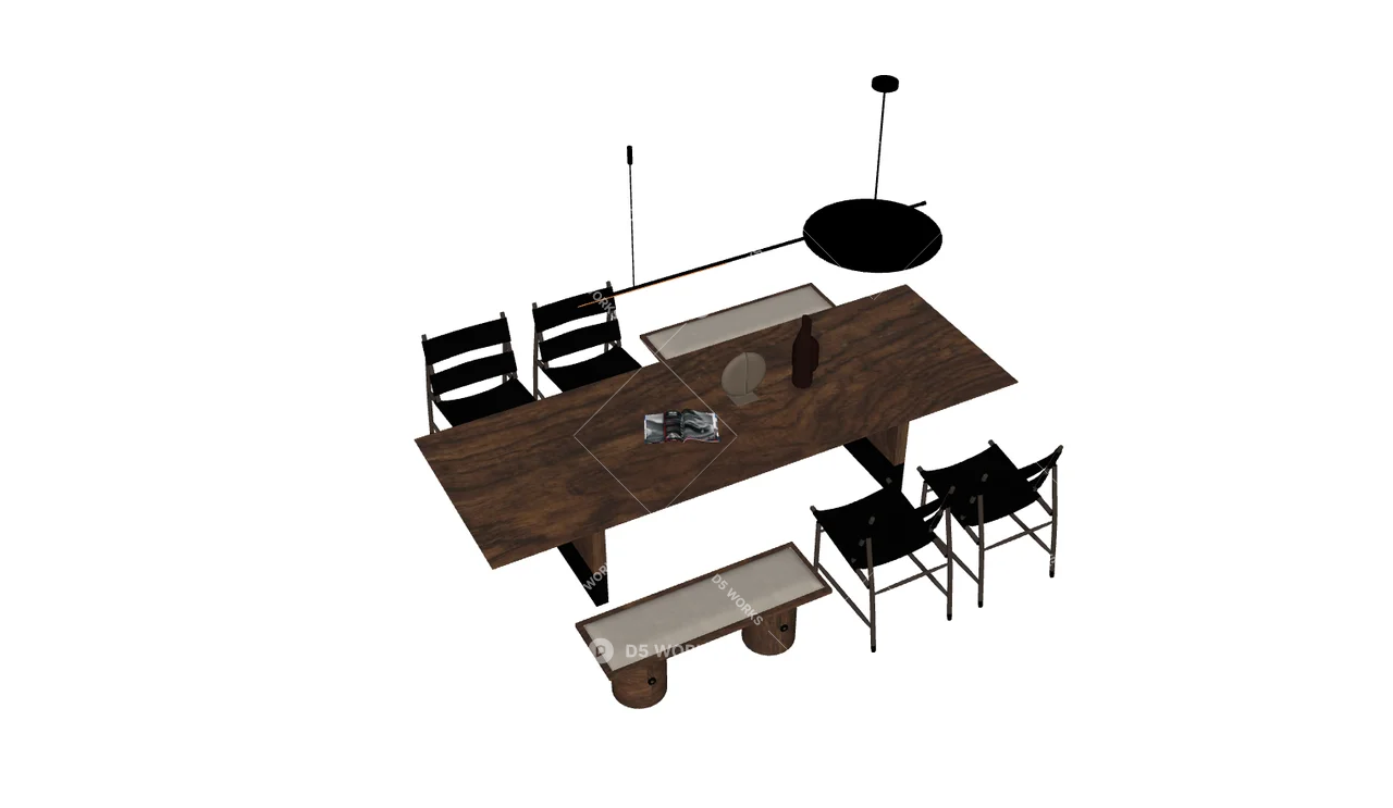 Mid-Century Modern Tea Table & Chairs Set 3d model thumbnail 2