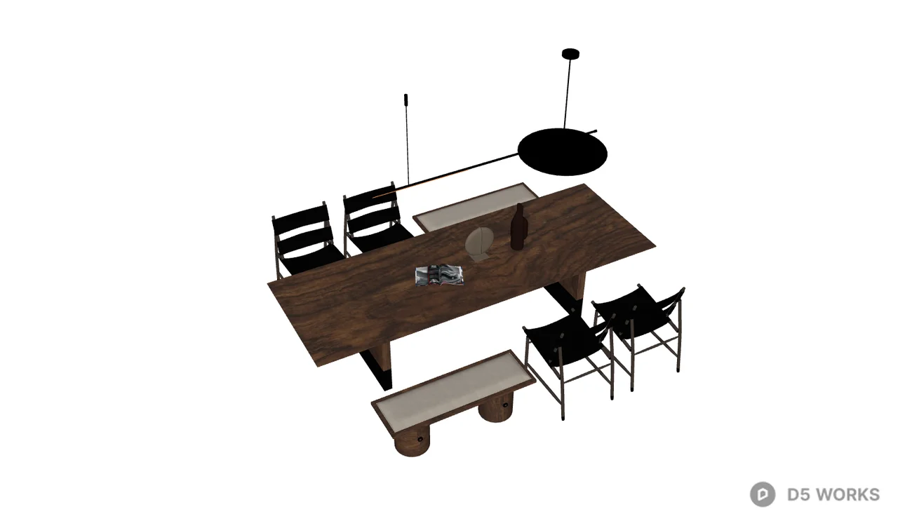 Mid Century Modern Dining Table And Chairs Set 3d model thumbnail 2