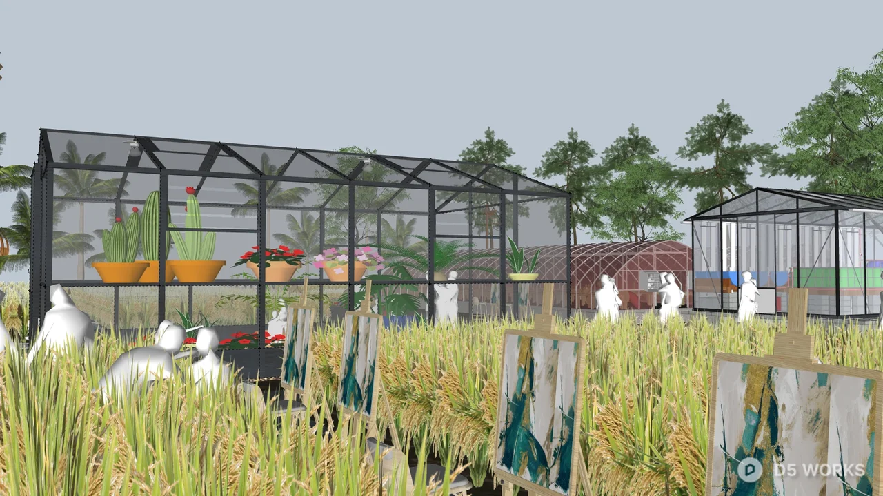 Rural Farm Landscape with Greenhouse Walkway 3d model thumbnail 2