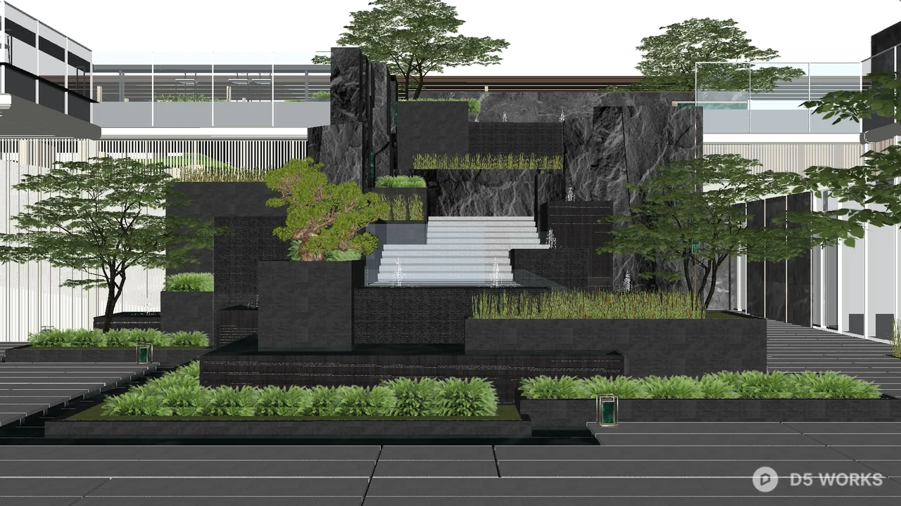 Modern Black Stone Waterfall Fountain 3d model - Image 1