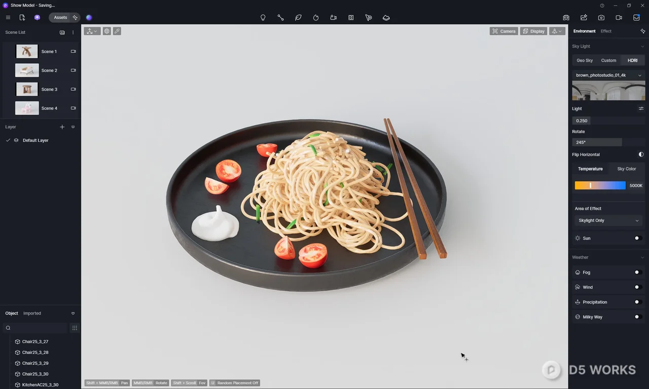 Black Oval Tray With Noodles And Chopsticks 3d model thumbnail 2