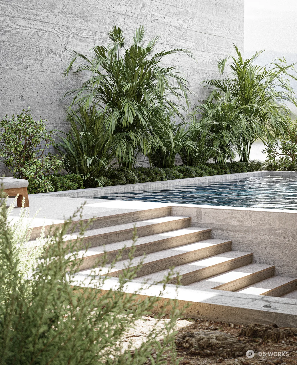 Minimalist Concrete Villa Courtyard 3d model thumbnail 4