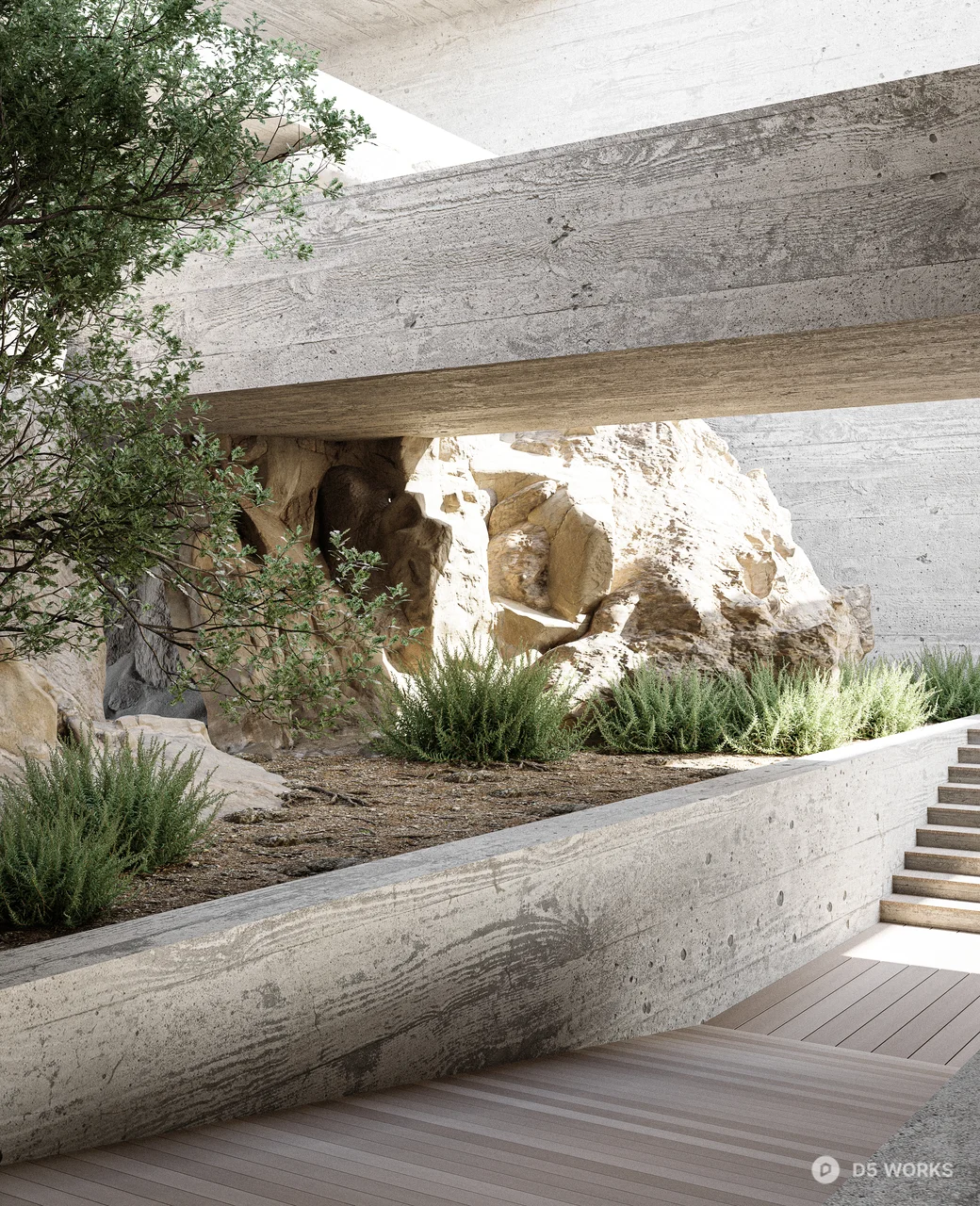 Minimalist Concrete Villa Courtyard 3d model thumbnail 2
