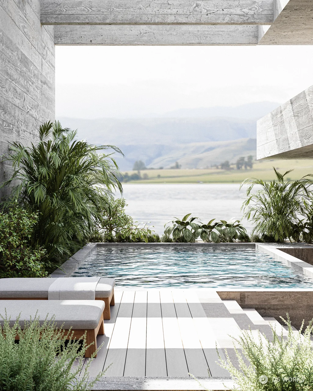 Minimalist Concrete Villa Courtyard 3d model thumbnail 8
