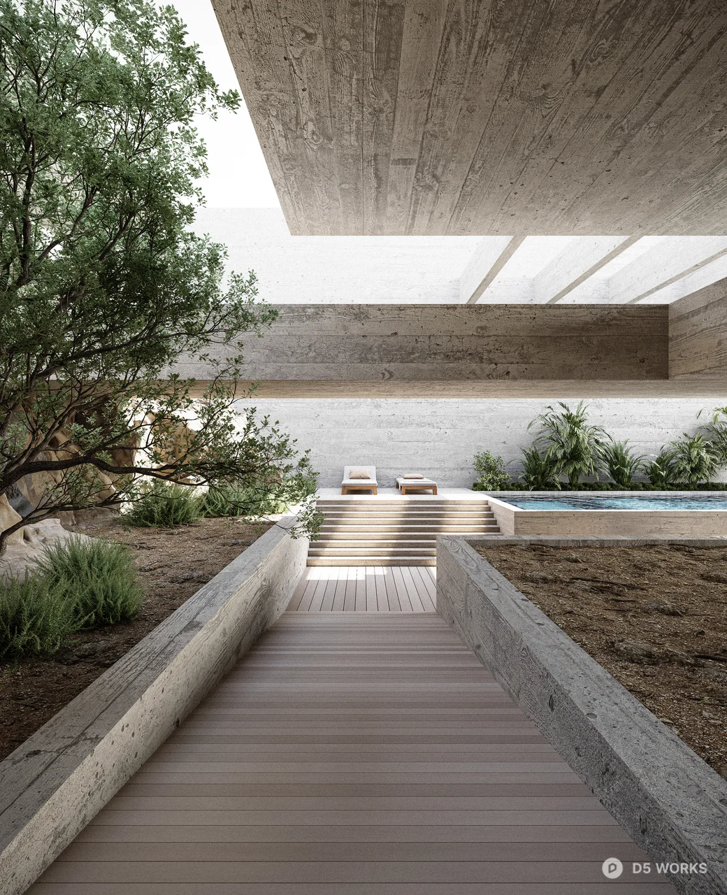 Minimalist Concrete Villa Courtyard 3d model - Image 1