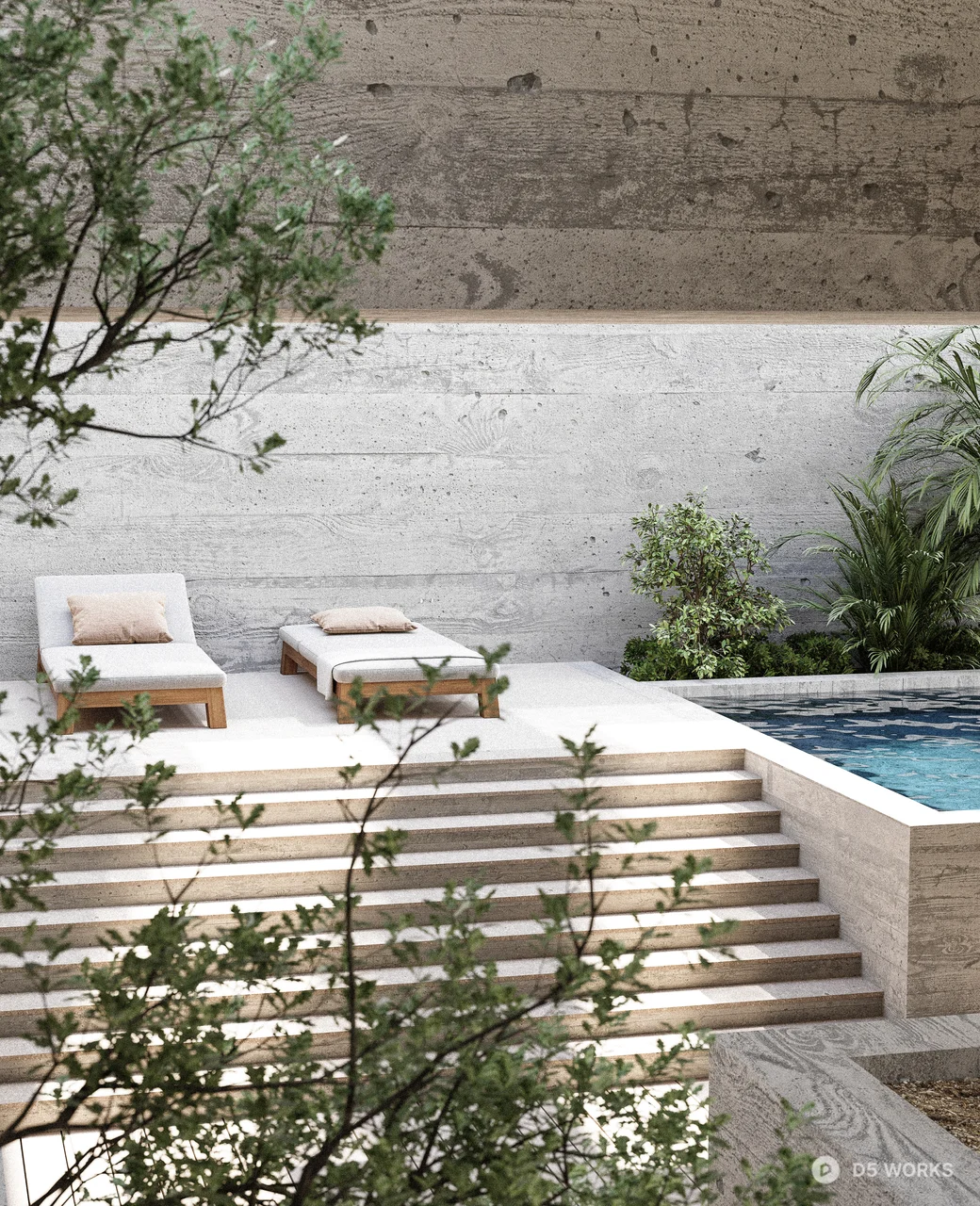 Minimalist Concrete Villa Courtyard 3d model thumbnail 3
