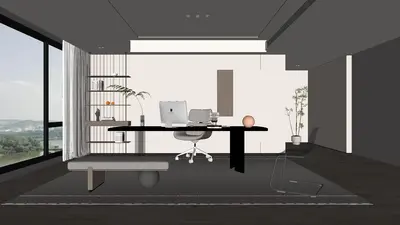 Minimalist Home Study With Large Window View 3d model