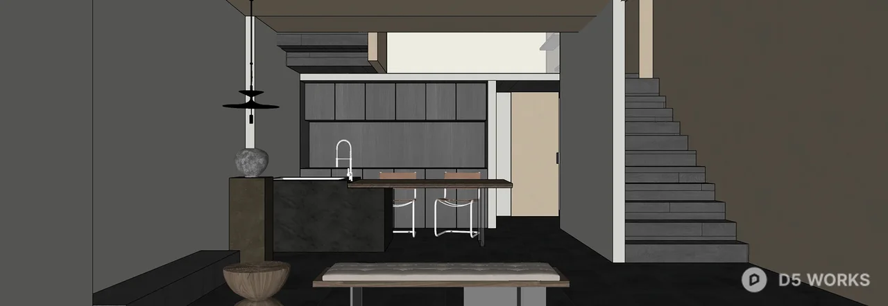 Modern Minimalist Open Kitchen And Staircase Space 3d model thumbnail 3