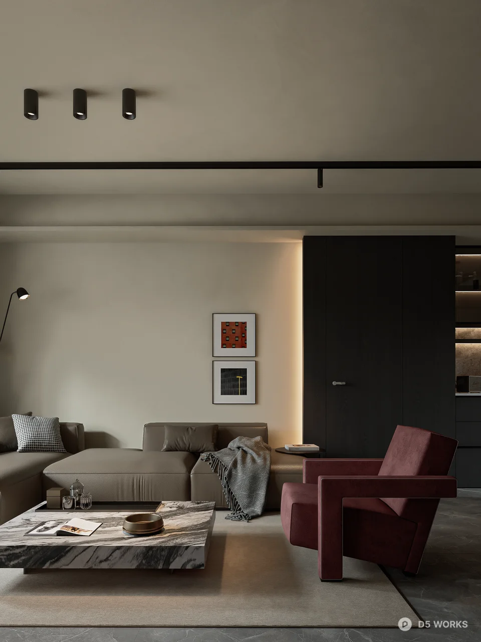 Modern Minimalist Living Dining Space 3d model thumbnail 5