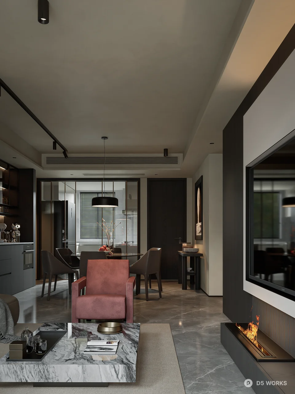 Modern Minimalist Living Dining Space 3d model thumbnail 4