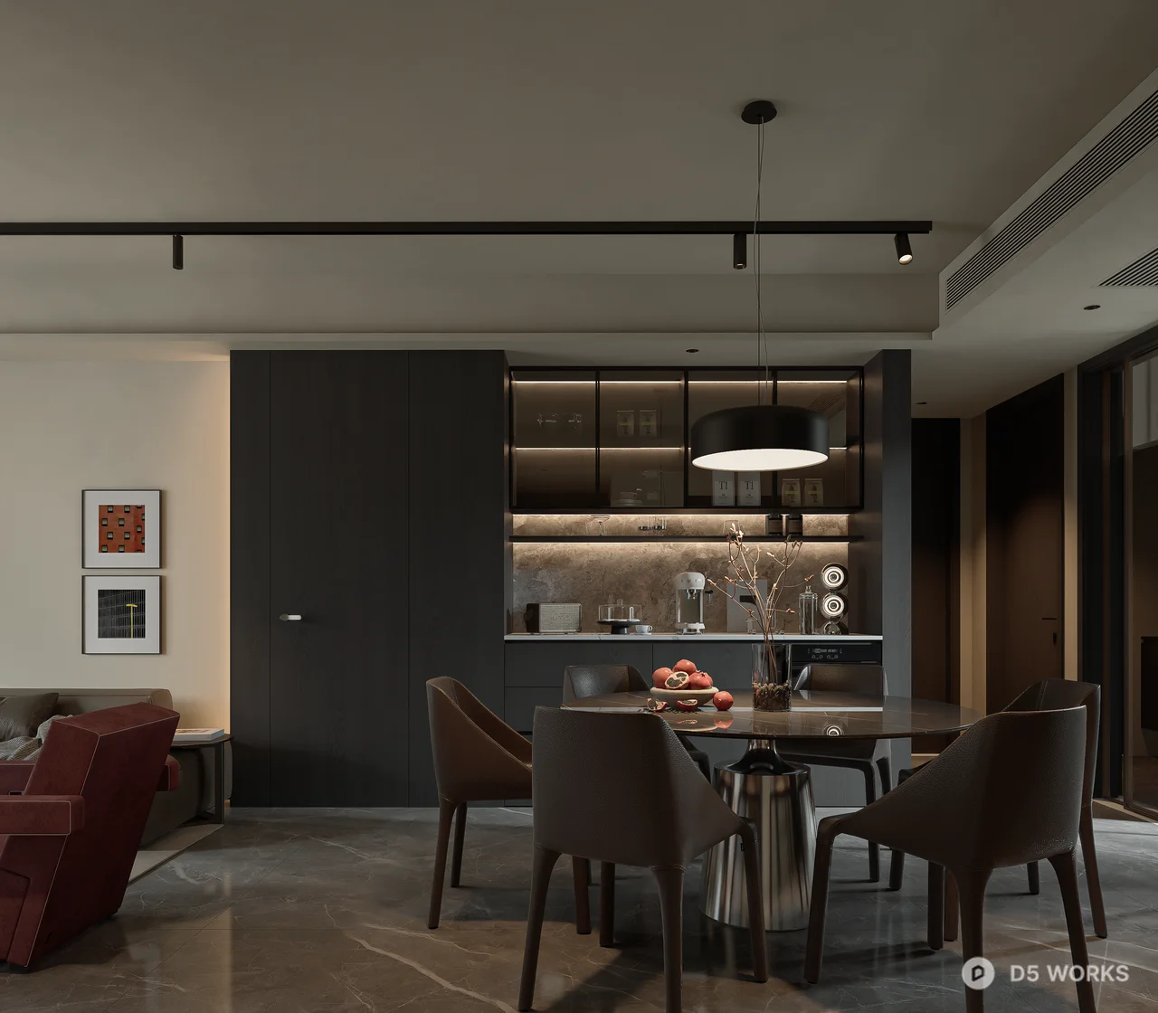 Modern Minimalist Living Dining Space 3d model thumbnail 6