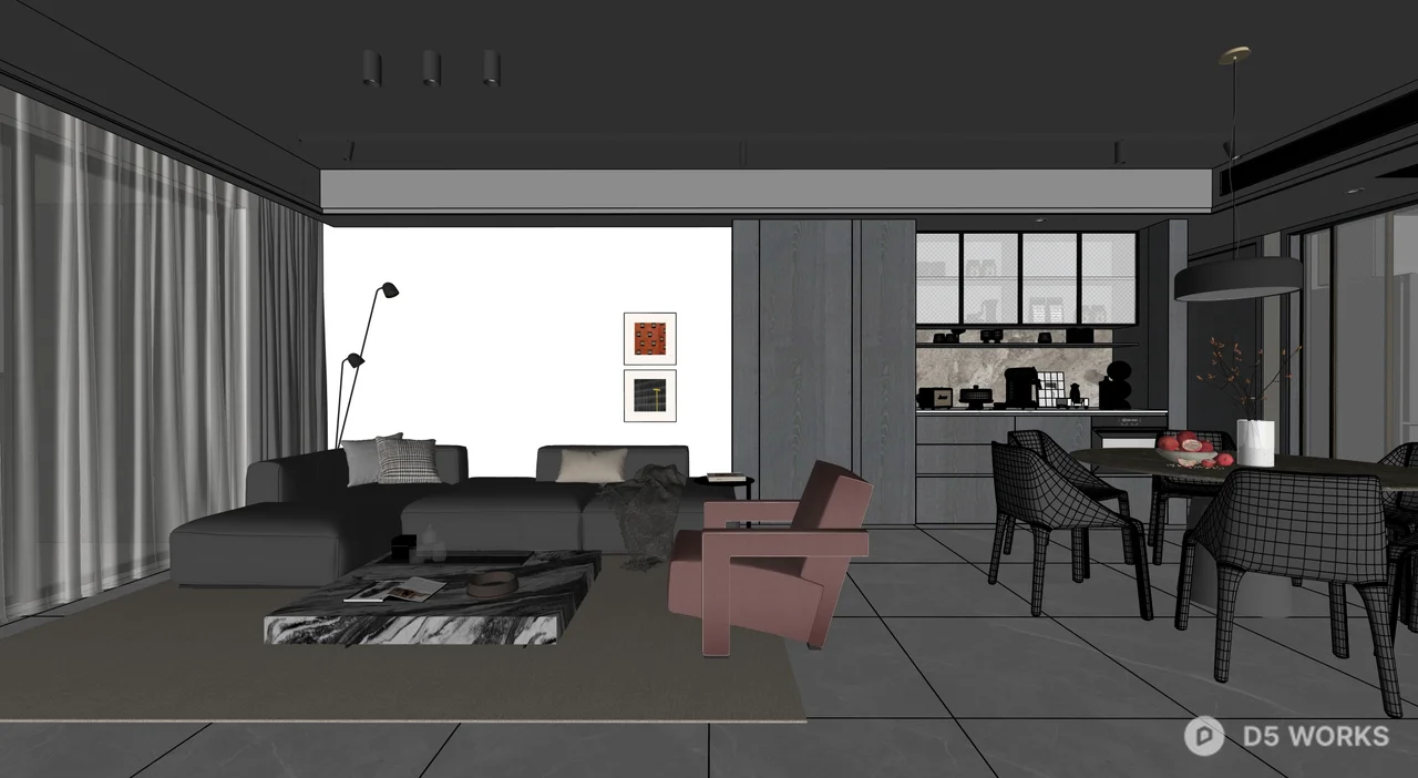 Modern Minimalist Living Dining Space 3d model thumbnail 9