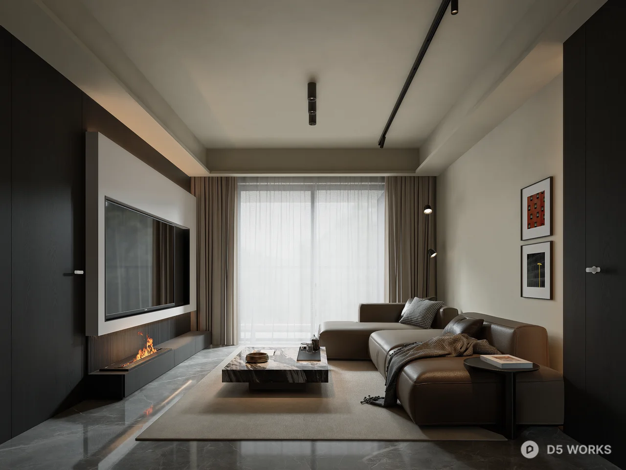Modern Minimalist Living Dining Space 3d model thumbnail 3