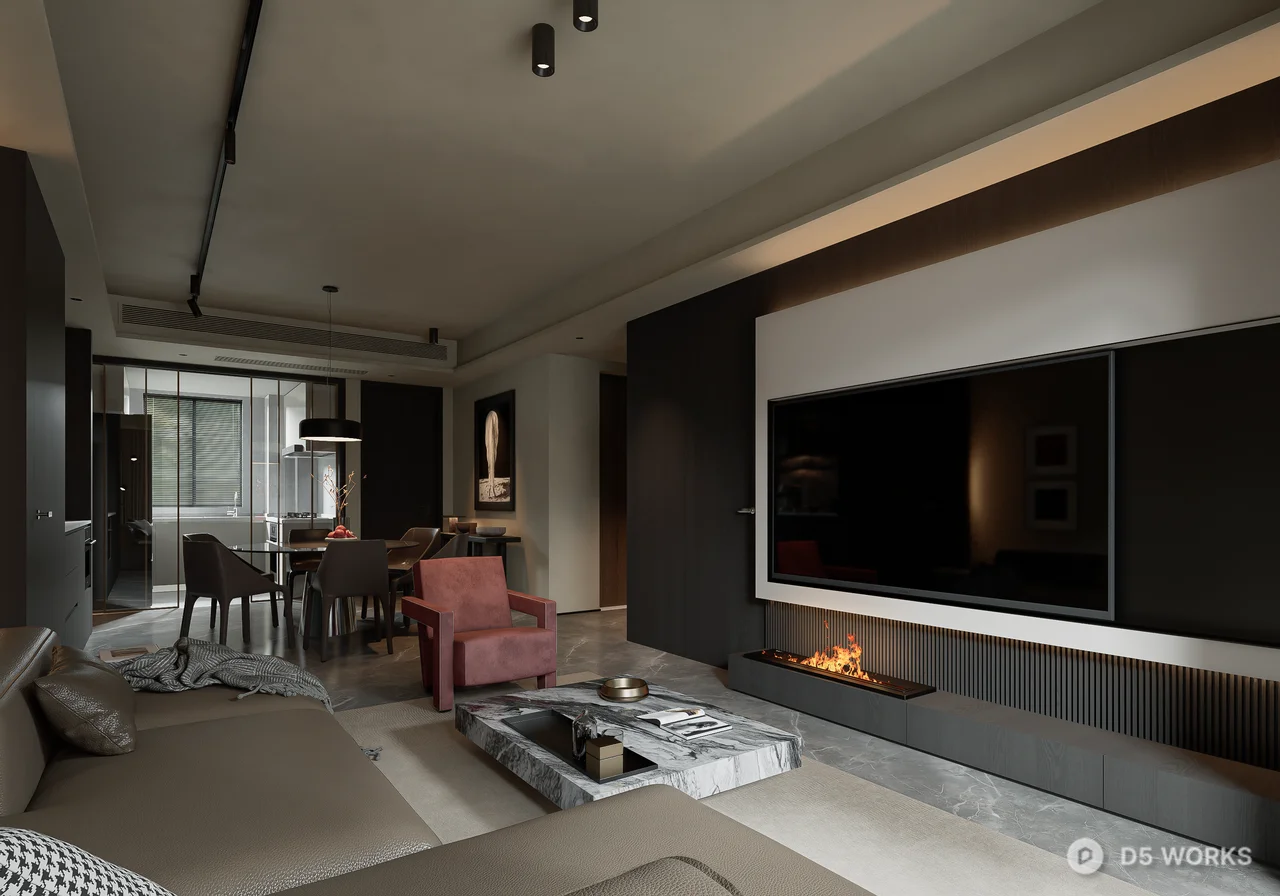 Modern Minimalist Living Dining Space 3d model thumbnail 2