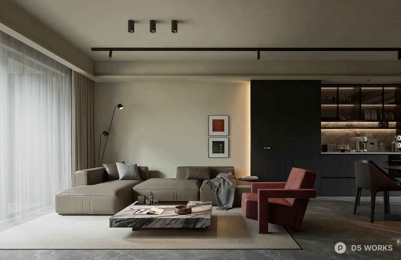 Modern Minimalist Living Dining Space 3d model - Image 1