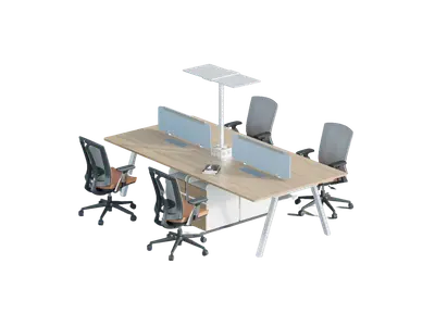 Modern Office Desk With Partition And Chairs 3d model