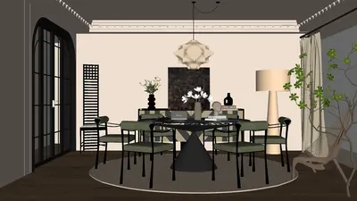 Modern Dining Room with Round Table and Pendant Light 3d model