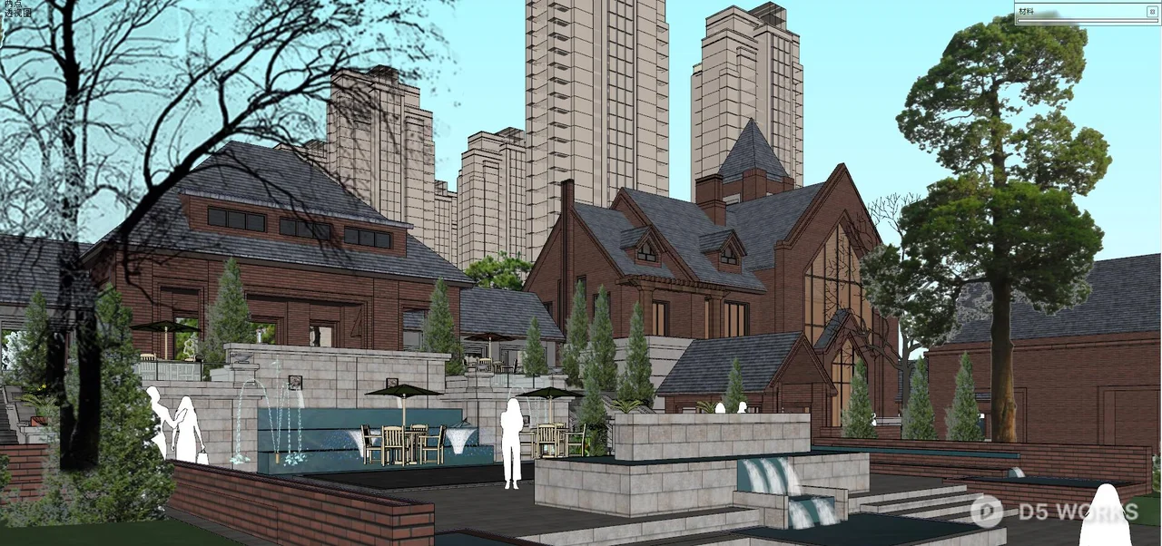 Commercial Street Landscape With Pedestrian Walkway 3d model thumbnail 4