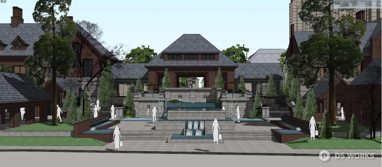 Commercial Street Landscape With Pedestrian Walkway 3d model thumbnail 3